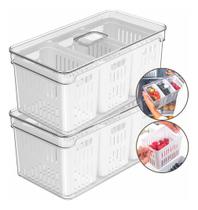 Kit 2 Organizador Geladeira Acrílico Três Cestos Drenagem 5L