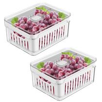 Kit 2 Organizador Geladeira Alimentos Frescos 2,2L Cesto Drenagem