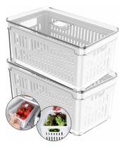 Kit 2 Organizador Geladeira Tampa Acrílico Drenagem 5 L Ou