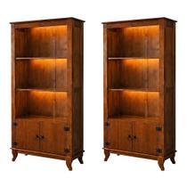 Kit 2 Organizador Multiuso Madeira Maciça com Led Livreiro 2 Portas Escritório Rubi Imperial Castanh Kit 2 Organizador Multiuso Madeira Maciça com Led Livreiro 2 Portas Escritório Rubi Imperial Castanh