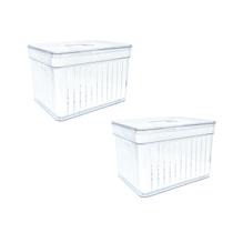 Kit 2 Organizador Prateleira Geladeira Transparente 3,8L Cesto Escorredor P/Alimentos Verduras Fruta