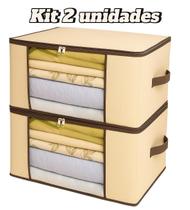Kit 2 Organizador Tnt Caixa Closet Roupa Cama Edredom Toalha 60cm Bege