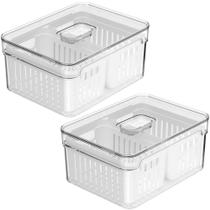 Kit 2 Organizadores Clear Fresh 2,2l com 2 Cestos para Geladeira Frutas Legumes Ou
