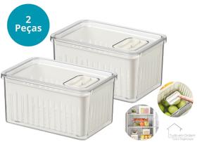Kit 2 Organizadores de Alimentos em Acrílico Resistente para Geladeira e Armário 2,2L Com Cesto