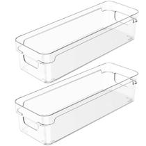 Kit 2 Organizadores De Armário 30x10x7cm Caixas Organizadoras Retangulares Com Alças Clear OU