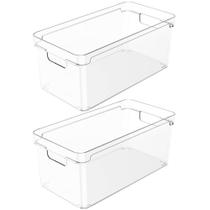 Kit 2 Organizadores De Armário 30x15x13cm Caixas Organizadoras Empilháveis Com Alças Clear OU