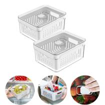 Kit 2 Organizadores de Geladeira 2,2L Acrílico com Cesto Drenagem Alimentos