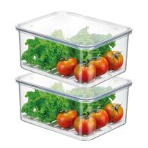 Kit 2 Organizadores De Geladeira 2,7L Com Tampa Escorredor Legumes Frutas Kit 2 Organizadores De Geladeira 2,7L Com Tampa Escorredor Legumes Frutas