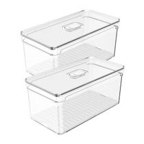 KIt 2 Organizadores De Geladeira C/ Tampa Clear Fresh 30x15x13cm - Ou