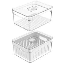 Kit 2 Organizadores De Geladeira Com Bandeja E Cesto De Drenagem 2,2L Organizadores Clear Fresh OU Kit 2 Organizadores De Geladeira Com Bandeja E Cesto De Drenagem 2,2L Organizadores Clear Fresh OU