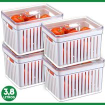 Kit 2 Organizadores De Geladeira Com Cesto Escorredor Tampa Cozinha 3,8 Litros Alimentos Verduras E Vegetais Kit 2 Organizadores De Geladeira Com Cesto Escorredor Tampa Cozinha 3,8 Litros Alimentos Verduras E Vegetais