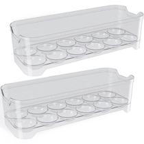 Kit 2 Organizadores de Geladeira Porta Ovos 12un 28x10x7,5cm cada Transparentes Plástico UZ