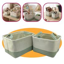 Kit 2 Organizadores De Veludo 30x20x20cm e 26x16x18cm Bege e Verde Mundiart Premium Multifuncional