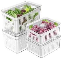 Kit 2 Organizadores Geladeira Cesto Acrílico Alimentos Vegetais Frutas Clear Fresh Empilhável