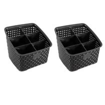 Kit 2 Organizadores Multiuso Rattan Com 6 Divisórias Preto