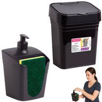Kit 2 Organizadores Pia Cozinha Lixeira 2,8L Dispenser Preto