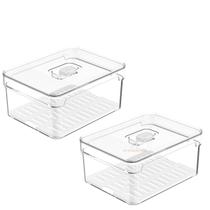 Kit 2 Organizadores Porta Mantimento 2,2 Litros Com Tampa Geladeira Fruta Verdura Clear Fresh - Ou