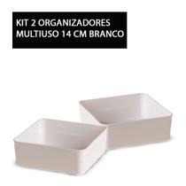 Kit 2 Organizadores Quadrado Multiuso Modular Gaveta Armário Cozinha 15cm Branco