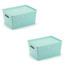 Kit 2 Organizadores Rattan Grande Cesto Verde C/ Tampa 36CM Kit 2 Organizadores Rattan Grande Cesto Verde C/ Tampa 36CM