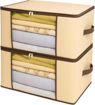 Kit 2 Organizadores Tnt Caixa Closet Roupa Cama Edredom Toalha 60cm Bege
