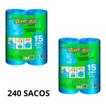 Kit 2 pack saco para lixo dover roll resist 15 litros reforçado, econômico 2 rolos com 60 unidades cada