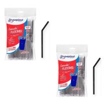 Kit 2 Pacotes de Canudos Flexível Sachê Preto 6mm Strawplast com 100 unidades