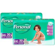 Kit 2 Pacotes de Fraldas Descartável Personal Hiper - Mega Absorção - Tam XXG - Total 100 Tiras Kit 2 Pacotes de Fraldas Descartável Personal Hiper - Mega Absorção - Tam XXG - Total 100 Tiras