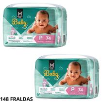 Kit 2 pacotes fralda descartável infantil baby members mark p 74 unidades conforto e proteção diária