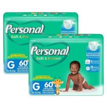 Kit 2 Pacotes Fralda Descartável Personal Baby - Pacote Hiper Tam G - Total 120 Tiras