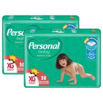 Kit 2 Pacotes Fralda Descartável Personal Baby - Pacote Hiper Tam XG - Total 100 Tiras