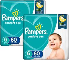 Kit 2 Pacotes Fralda Pampers Confort Sec G 60un cada Total 120un 9 a 13kg