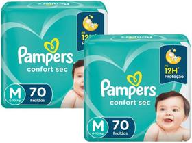Kit 2 Pacotes Fralda Pampers Confort Sec M 70un cada Total 140un 6 a 10kg