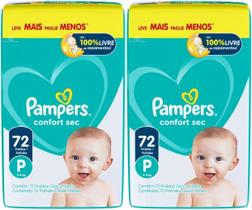Kit 2 Pacotes Fralda Pampers Confort Sec P 72un cada Total 144un 5 a 8kg