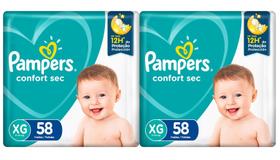 Kit 2 Pacotes Fralda Pampers Confort Sec XG 58 cada Total 116un 11 à 15kg