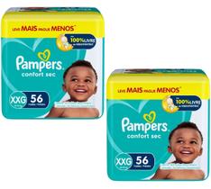 Kit 2 Pacotes Fralda Pampers Confort Sec XXG 56un cada Total 112un 14 à 18 kg