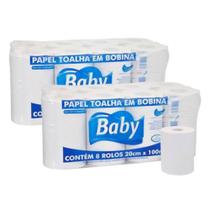 Kit 2 Pacotes Papel Toalha Bobina Branca Com 8 Baby