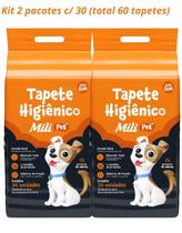 Kit 2 Pacotes Tapete Higiênico Mili PET Super Slim com 30 Unidades (Total 60 Tapetes) Kit 2 Pacotes Tapete Higiênico Mili PET Super Slim com 30 Unidades (Total 60 Tapetes)