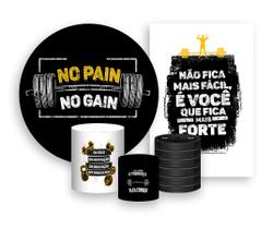 Kit 2 Painéis De Festa + Trio De Capas Cilindro - Academia Preto Sem Dor Sem Ganho 004