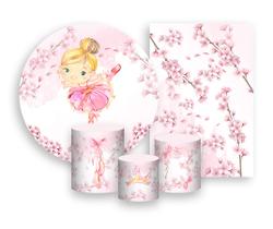 Kit 2 Painéis De Festa, Trio De Capas Cilindro Bailarina Loira 016