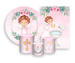 Kit 2 Painéis De Festa + Trio De Capas Cilindro - Batizado Anjinhos Rosa 012 Kit 2 Painéis De Festa + Trio De Capas Cilindro - Batizado Anjinhos Rosa 012