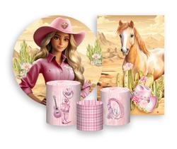 Kit 2 Painéis De Festa + Trio De Capas Cilindro - Boneca Boiadeira Loira 005