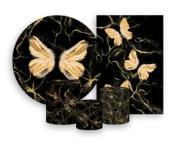 Kit 2 Painéis De Festa + Trio De Capas Cilindro -Borboleta Asas Douradas 005 Kit 2 Painéis De Festa + Trio De Capas Cilindro -Borboleta Asas Douradas 005