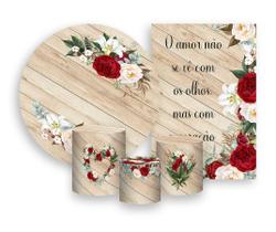 Kit 2 Painéis De Festa + Trio De Capas Cilindro - Casamento Rústico 003 Kit 2 Painéis De Festa + Trio De Capas Cilindro - Casamento Rústico 003