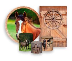Kit 2 Painéis De Festa + Trio De Capas Cilindro - Cavalo Fazenda 001 Kit 2 Painéis De Festa + Trio De Capas Cilindro - Cavalo Fazenda 001