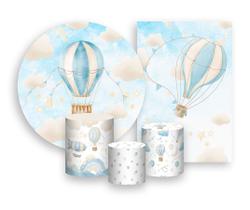 Kit 2 Painéis De Festa + Trio De Capas Cilindro - Céu Balões Cute Azul 001