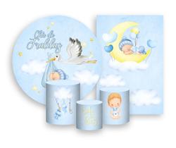 Kit 2 Painéis De Festa + Trio De Capas Cilindro - Chá de Fraldas Menino Loiro 016 Kit 2 Painéis De Festa + Trio De Capas Cilindro - Chá de Fraldas Menino Loiro 016