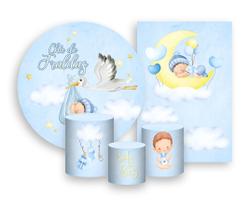 Kit 2 Painéis De Festa + Trio De Capas Cilindro - Chá de Fraldas Menino Moreno 017 Kit 2 Painéis De Festa + Trio De Capas Cilindro - Chá de Fraldas Menino Moreno 017