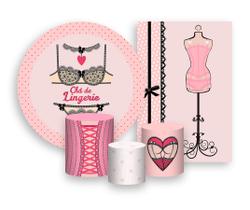 Kit 2 Painéis De Festa + Trio De Capas Cilindro - Chá de Lingerie Renda Rosa 003