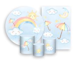 Kit 2 Painéis De Festa + Trio De Capas Cilindro - Chuva de Amor Cute 002 Kit 2 Painéis De Festa + Trio De Capas Cilindro - Chuva de Amor Cute 002