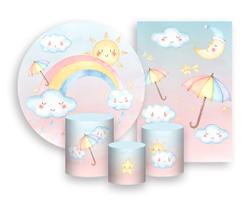 Kit 2 Painéis De Festa + Trio De Capas Cilindro - Chuva de Amor Cute 006 Kit 2 Painéis De Festa + Trio De Capas Cilindro - Chuva de Amor Cute 006